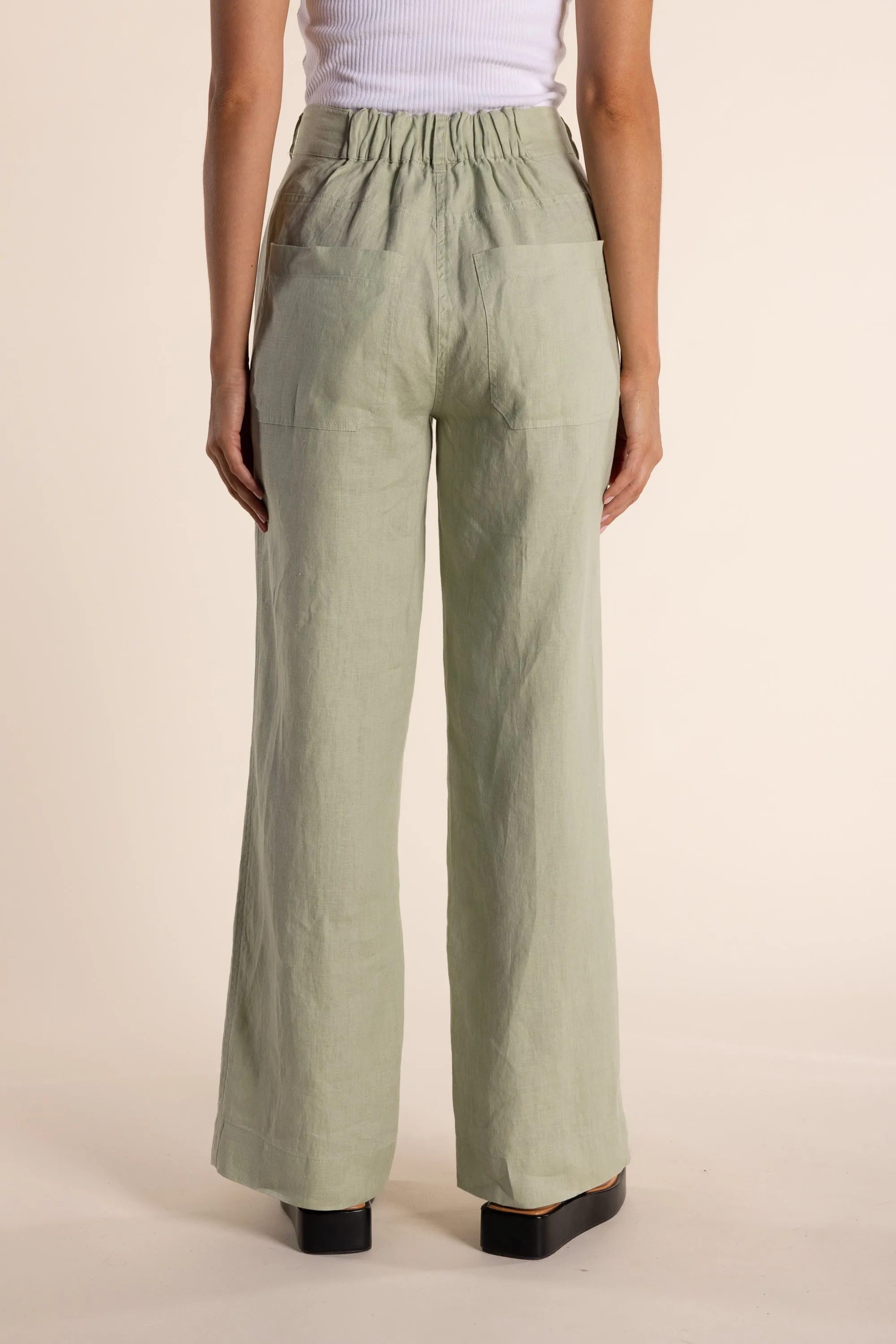 Linen Wide Leg Pants - Avocado