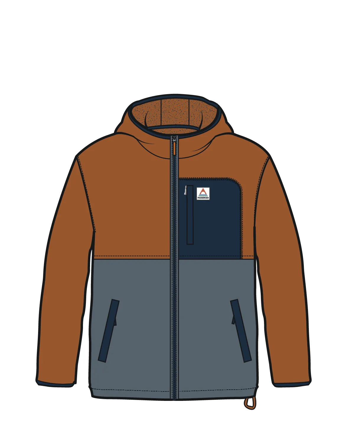 Loch Hooded Recycled Polar Fleece - Sunset Orange/Storm Grey