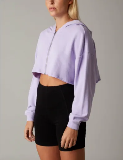 Long Sleeve Drop Shoulder Cropped Oversized Hooded Sweatshirt