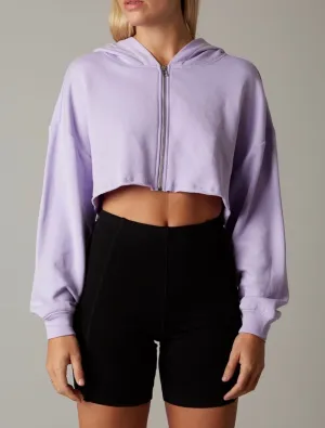 Long Sleeve Drop Shoulder Cropped Oversized Hooded Sweatshirt