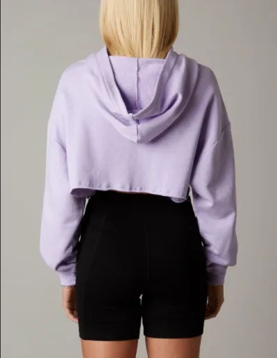 Long Sleeve Drop Shoulder Cropped Oversized Hooded Sweatshirt
