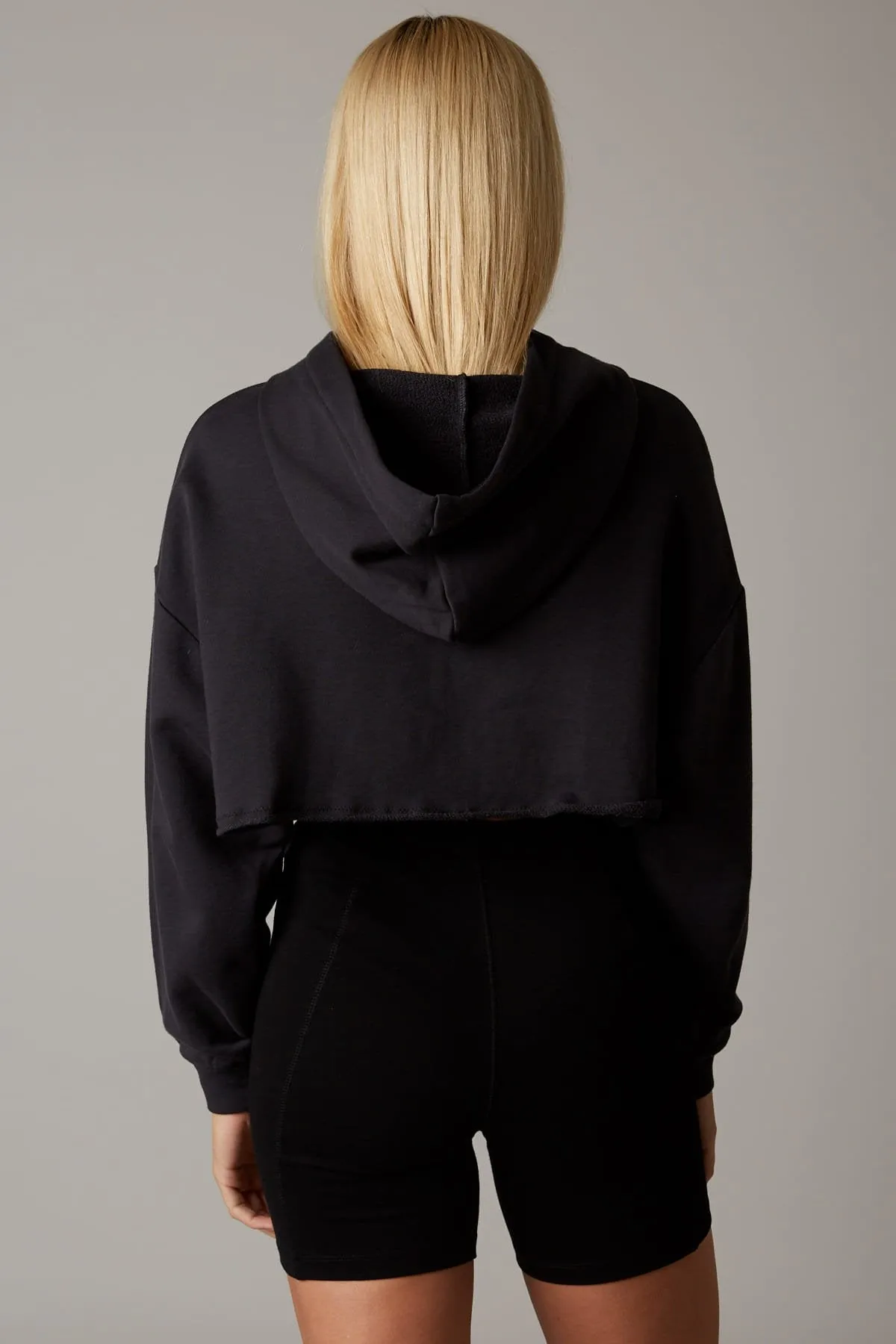 Long Sleeve Drop Shoulder Cropped Oversized Hooded Sweatshirt