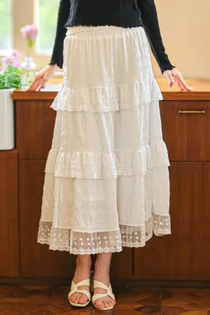 LONG WHITE TIERED LACE SKIRT