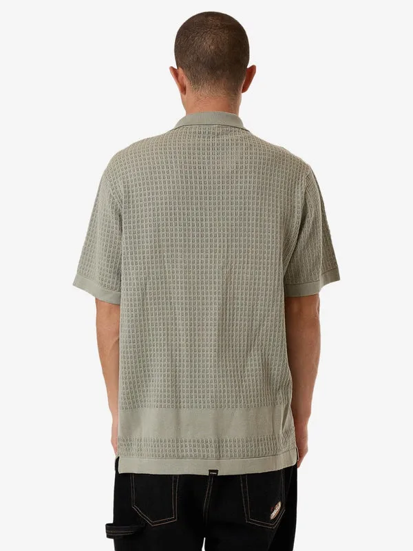 LOST IN PARADISE KNIT BOWLING SHIRT - ALUMINIUM