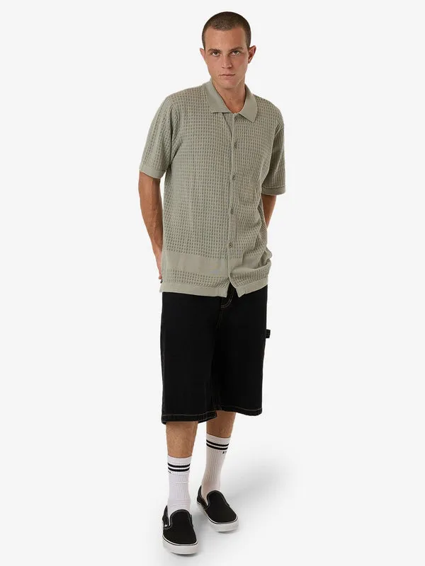 LOST IN PARADISE KNIT BOWLING SHIRT - ALUMINIUM