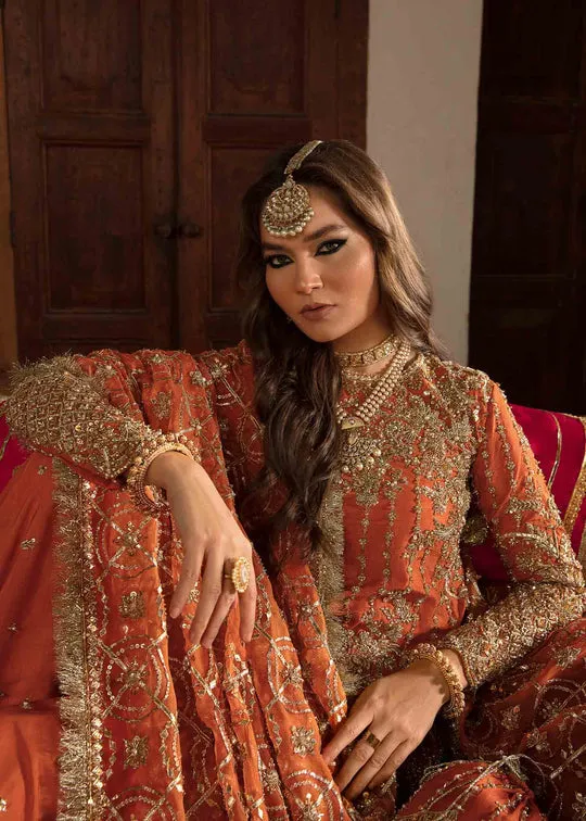 Luxury Burnt Orange Embroidered Pakistani Wedding Dress Kurti Sharara