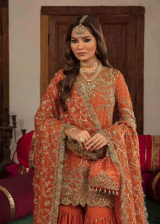 Luxury Burnt Orange Embroidered Pakistani Wedding Dress Kurti Sharara
