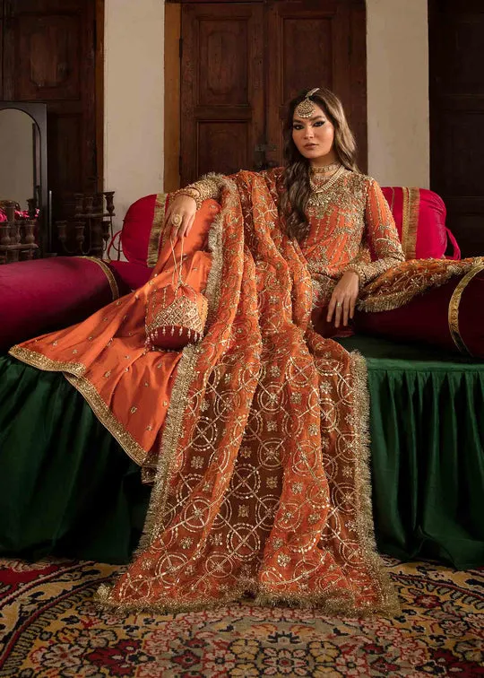Luxury Burnt Orange Embroidered Pakistani Wedding Dress Kurti Sharara
