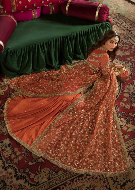 Luxury Burnt Orange Embroidered Pakistani Wedding Dress Kurti Sharara