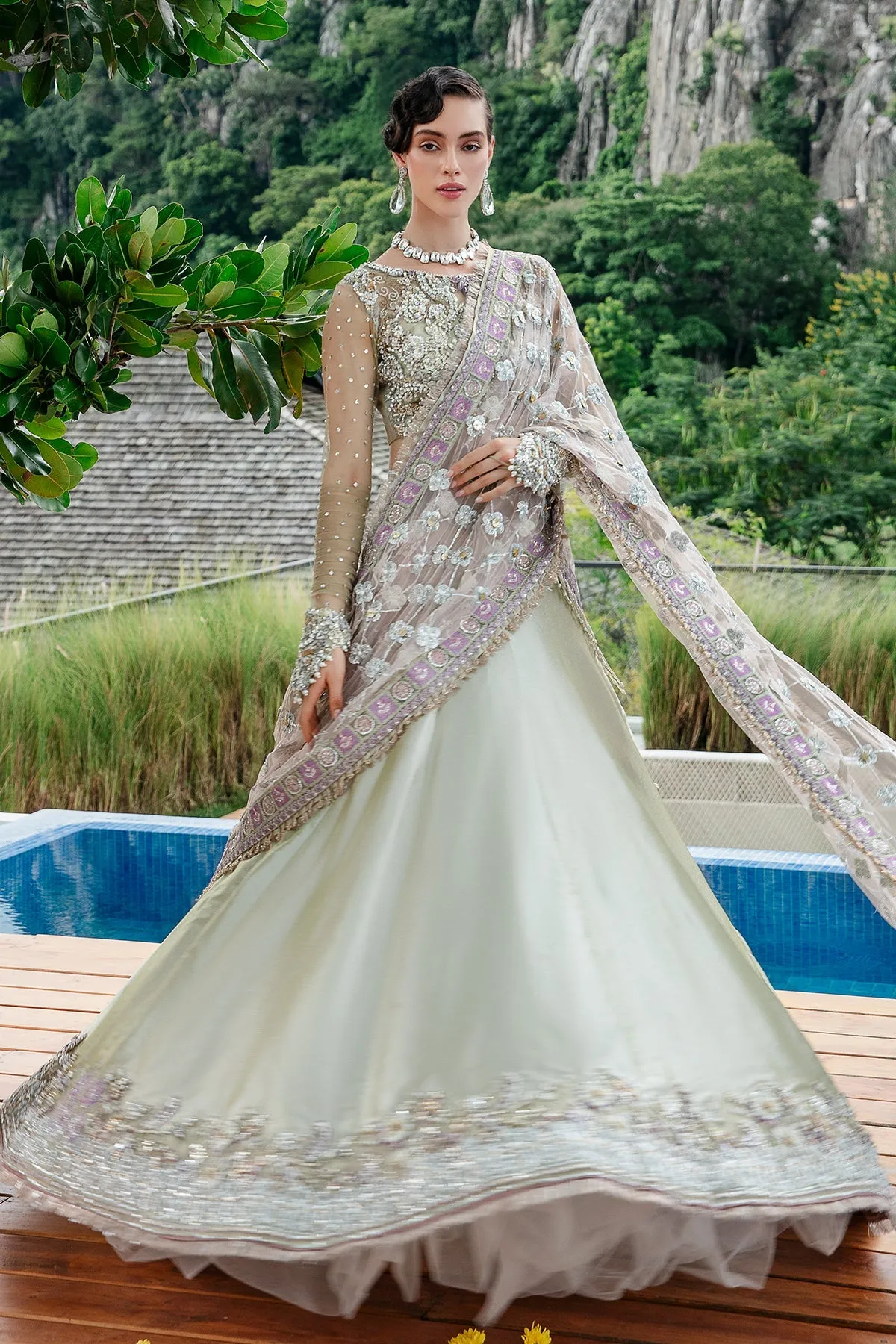 Luxury Embroidered Mint Green Pakistani Wedding Wear Lehenga Choli