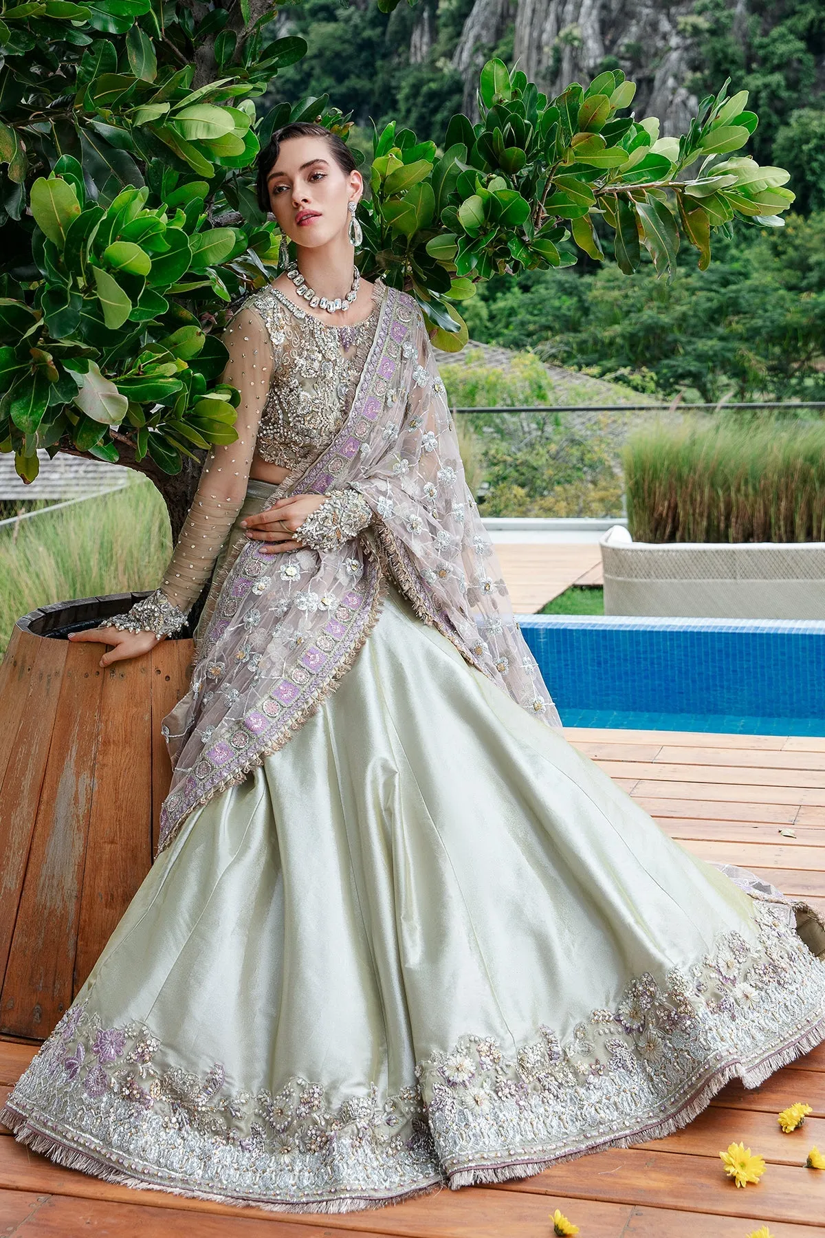 Luxury Embroidered Mint Green Pakistani Wedding Wear Lehenga Choli