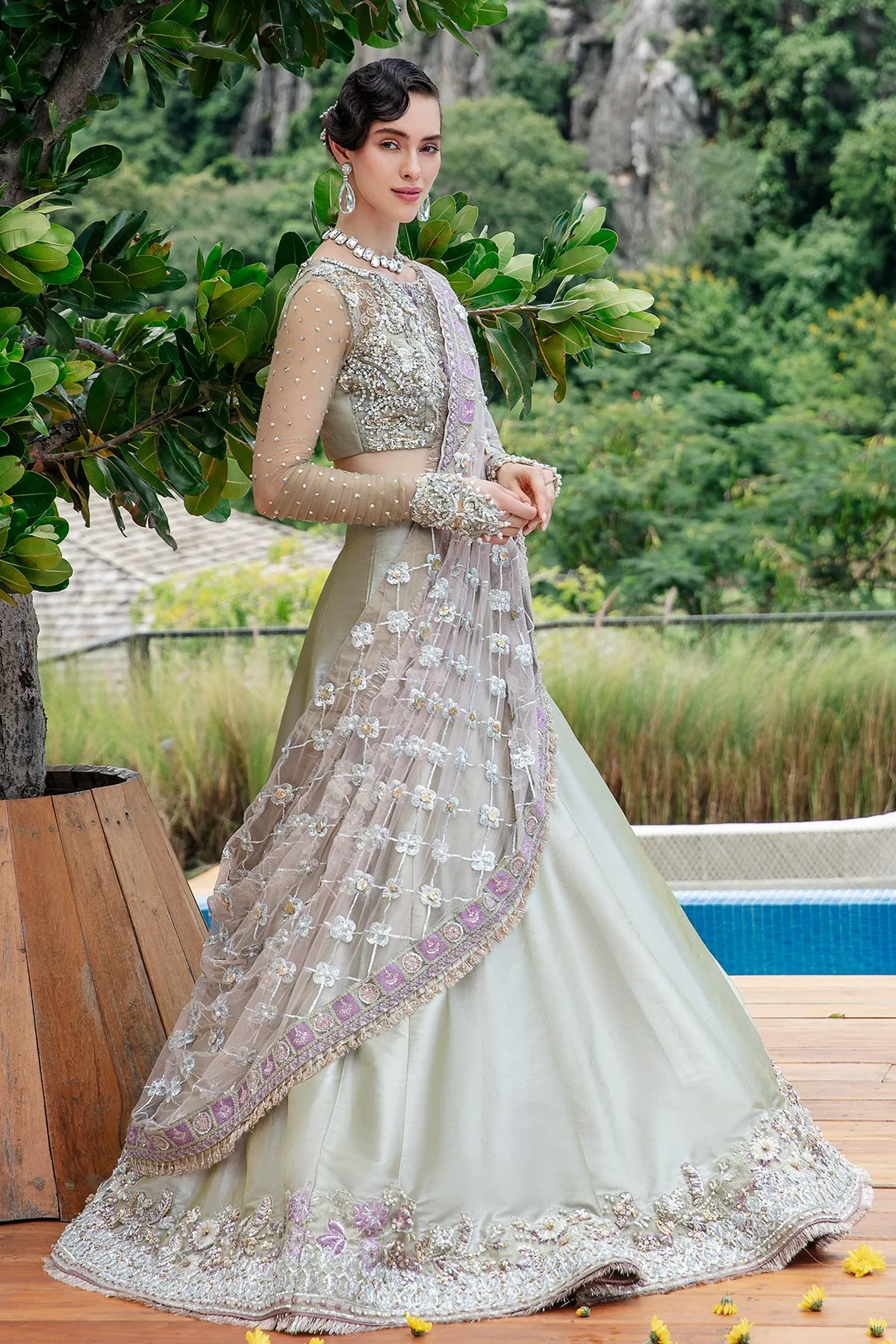 Luxury Embroidered Mint Green Pakistani Wedding Wear Lehenga Choli