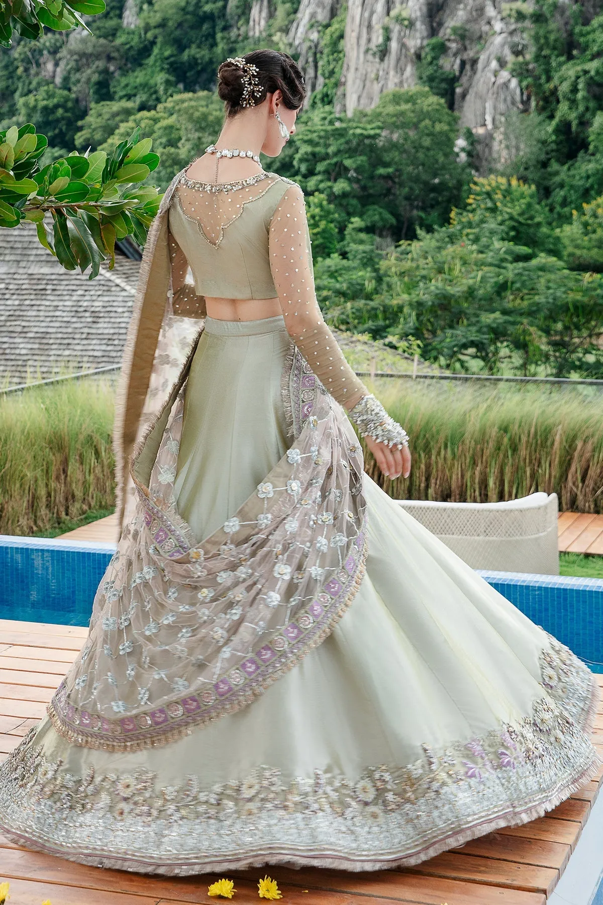 Luxury Embroidered Mint Green Pakistani Wedding Wear Lehenga Choli