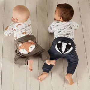 Luxury Modern Trend Style Newborn Baby Boy Girl Fox print Tops Romper Long Pants Autumn Outfits Clothes For Girls And Boys