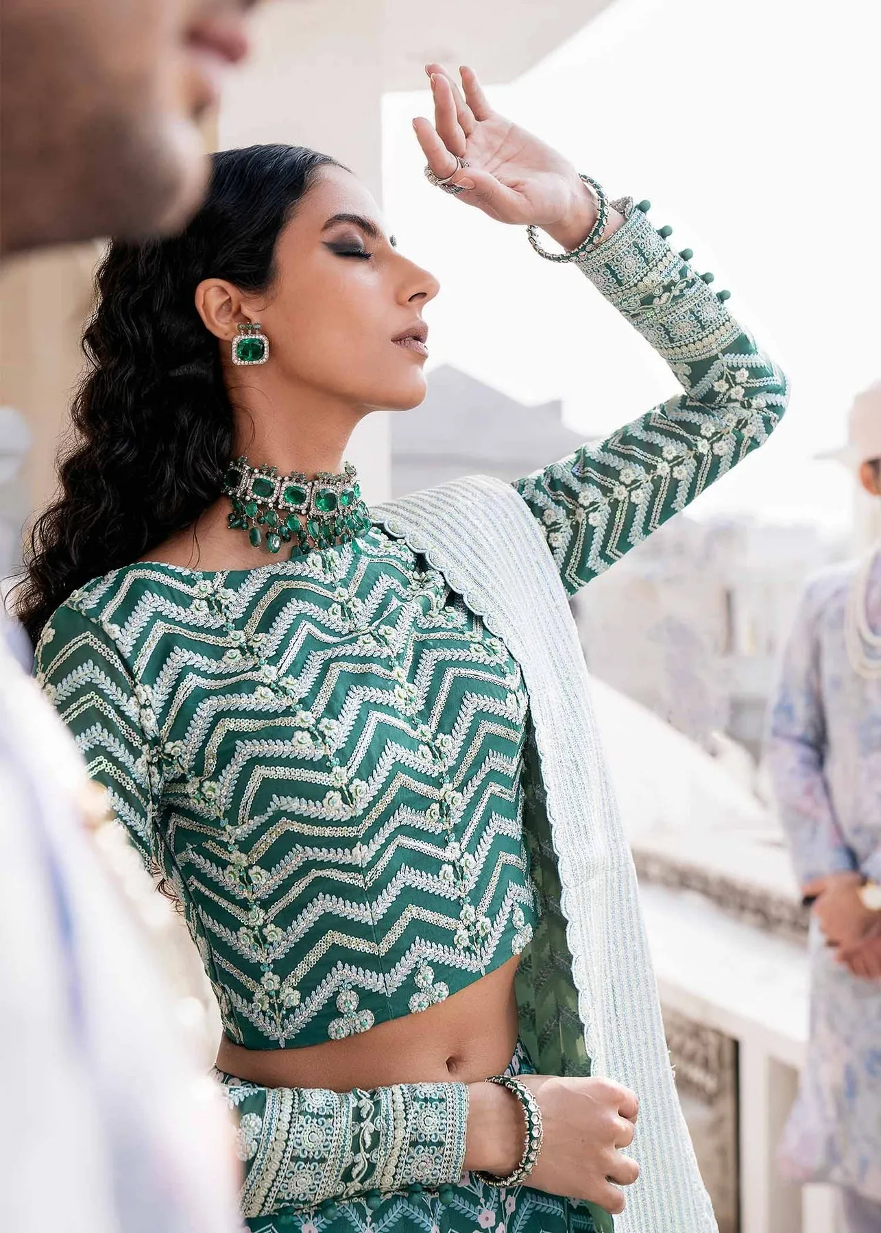 Luxury Teal Green Pakistani Wedding Dress in Lehenga Choli Style