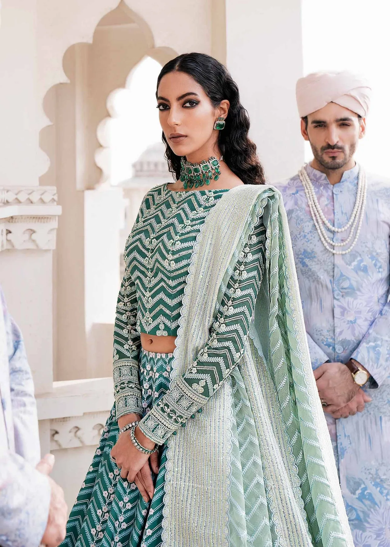 Luxury Teal Green Pakistani Wedding Dress in Lehenga Choli Style