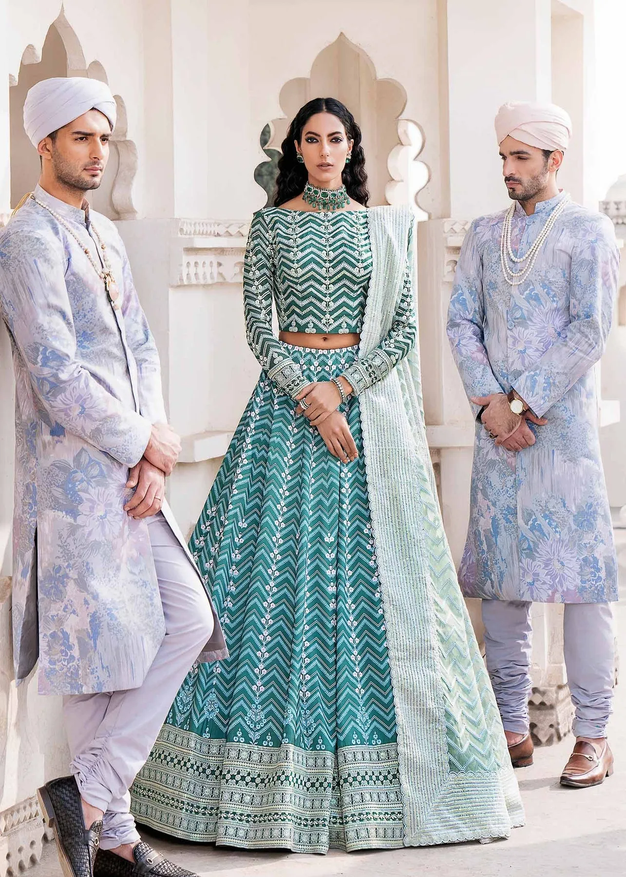 Luxury Teal Green Pakistani Wedding Dress in Lehenga Choli Style