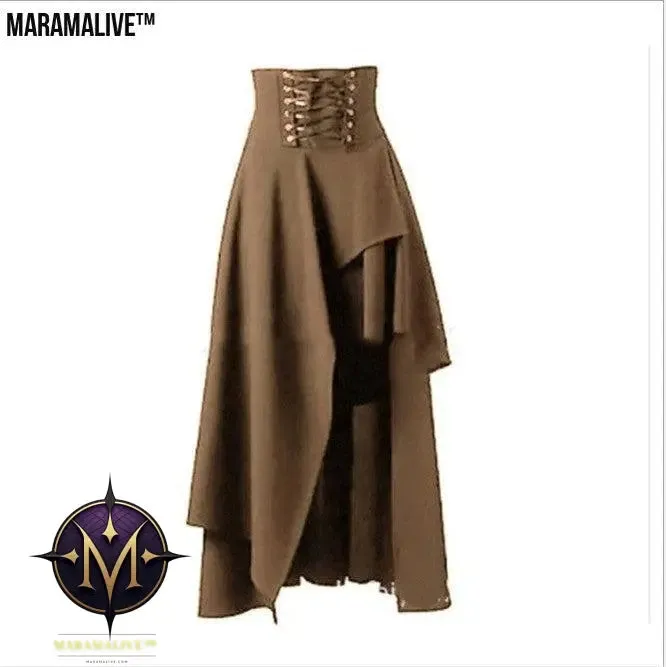Maramalive™ Gothic Lace Fastening High Waist Irregular Length Skirt.