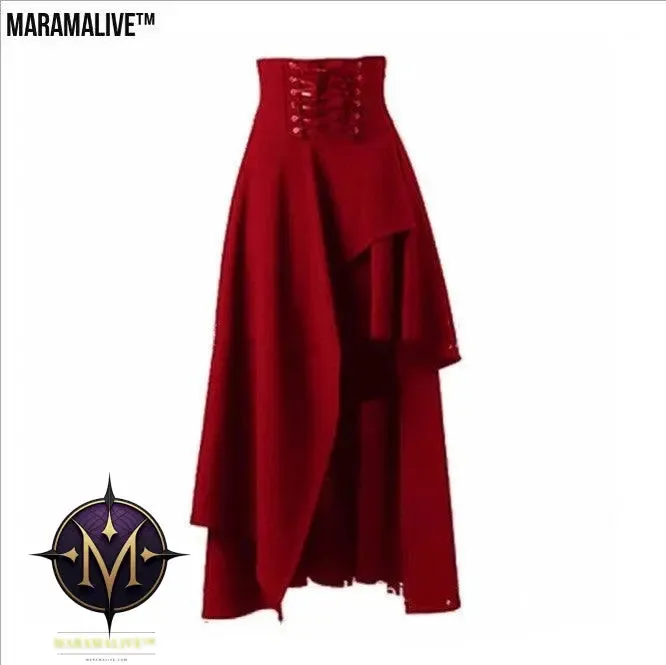 Maramalive™ Gothic Lace Fastening High Waist Irregular Length Skirt.
