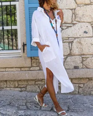 Marianne - Shirt dress with side slit and decorative pocket
