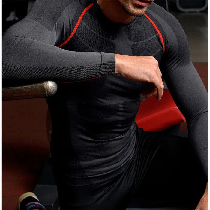 Men Compression Long Sleeve O-Neck exercise Tight T Shirts Fast Drying Fitness Base Layer Tops M-XL NW