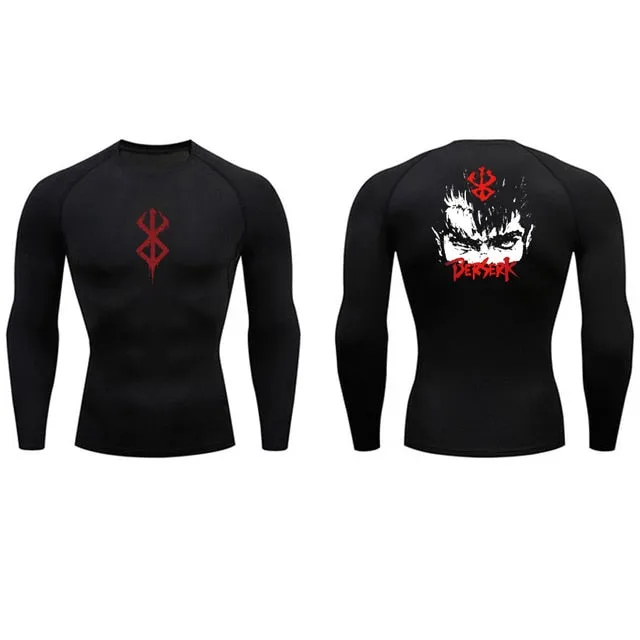 Men's Compression Tshirt Long Sleeve Anime Berserk Guts Sport