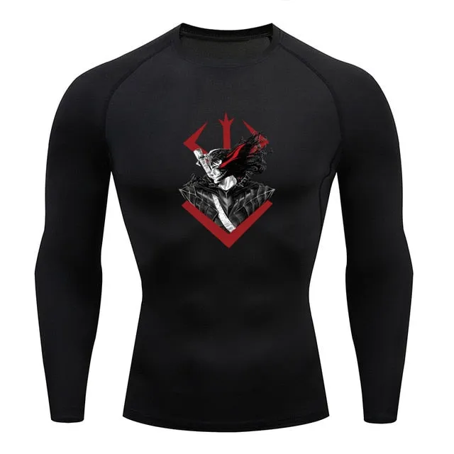 Men's Compression Tshirt Long Sleeve Anime Berserk Guts Sport