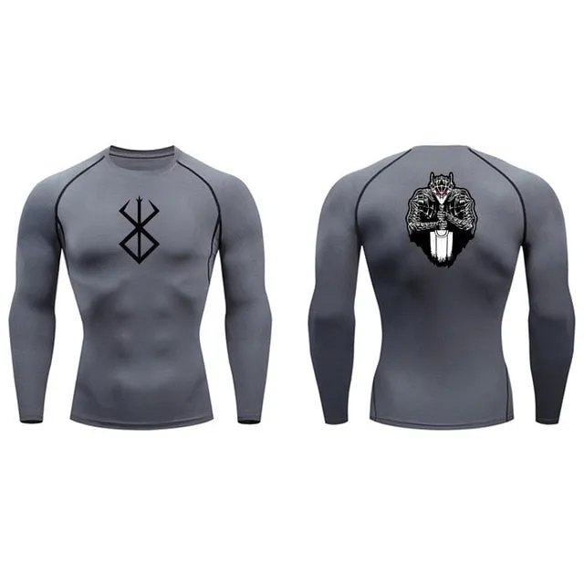 Men's Compression Tshirt Long Sleeve Anime Berserk Guts Sport