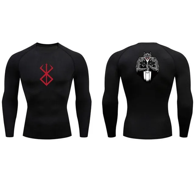 Men's Compression Tshirt Long Sleeve Anime Berserk Guts Sport
