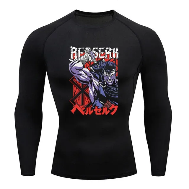 Men's Compression Tshirt Long Sleeve Anime Berserk Guts Sport