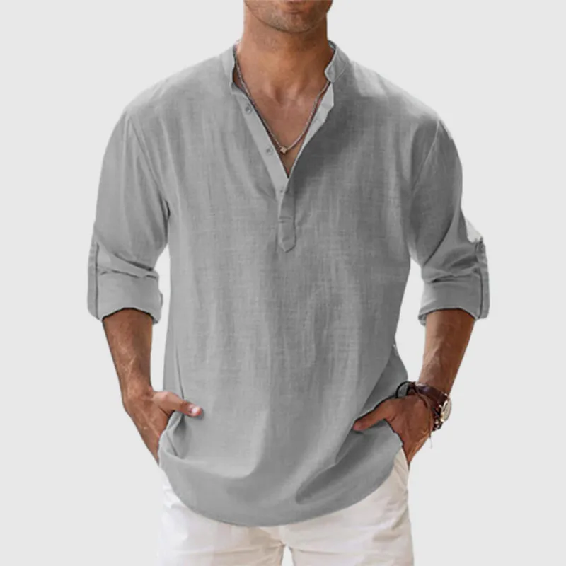 Men's Cotton Linen Casual Long Sleeve Shirt