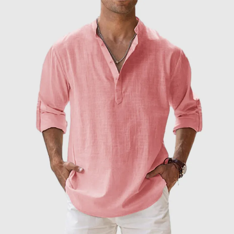 Men's Cotton Linen Casual Long Sleeve Shirt