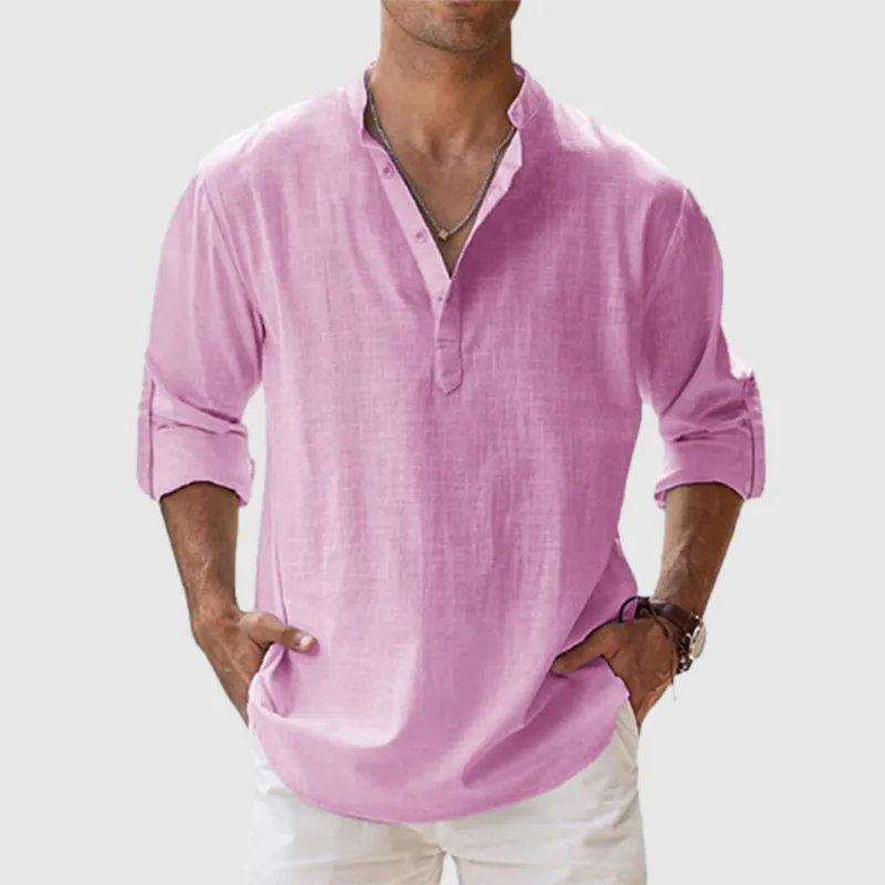 Men's Cotton Linen Casual Long Sleeve Shirt