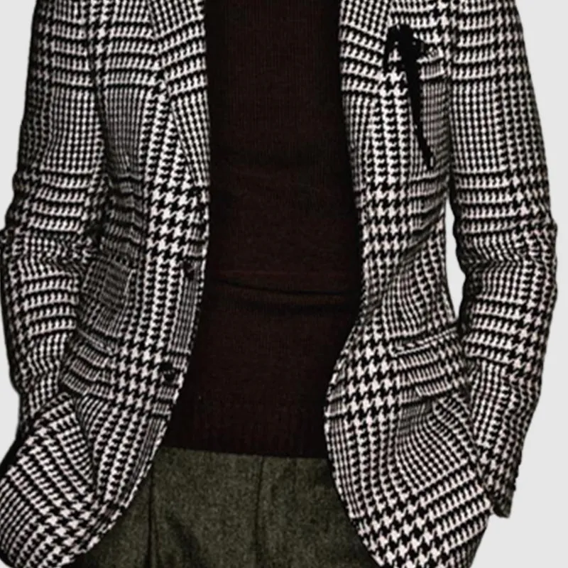 Men's Elegant lapel houndstooth single-breasted blazer