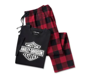 Men's Men's Bar & Shield Short Sleeve Pajama Set - Harley Black & Buffalo Check Plaid