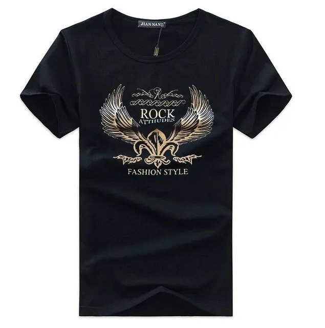 Men's round neck golden wings cartoon casual short-sleeved cotton T-Shirt