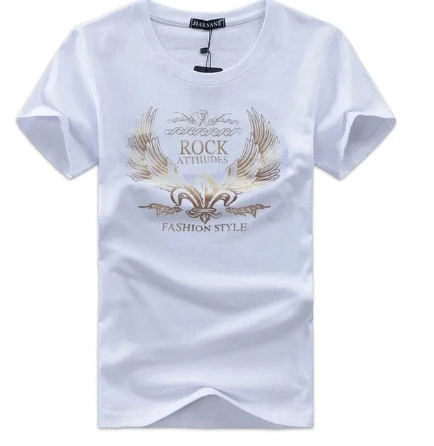 Men's round neck golden wings cartoon casual short-sleeved cotton T-Shirt