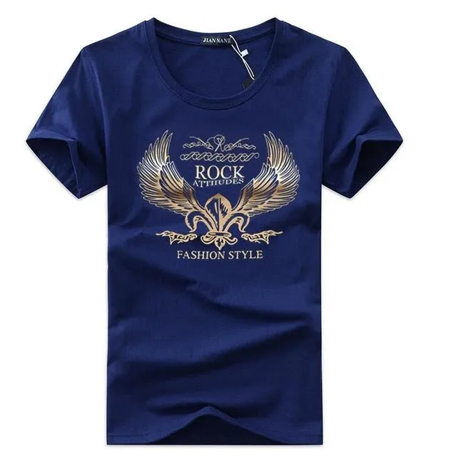 Men's round neck golden wings cartoon casual short-sleeved cotton T-Shirt