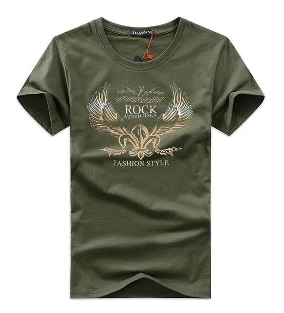 Men's round neck golden wings cartoon casual short-sleeved cotton T-Shirt