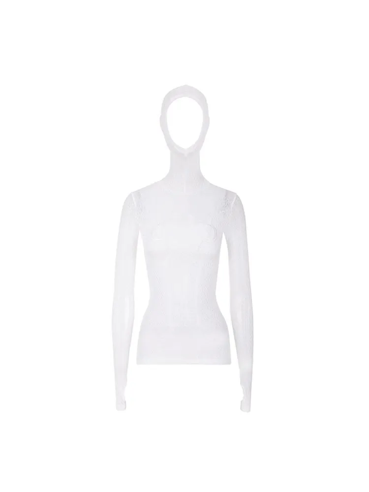 mesh hooded bottoming shirt