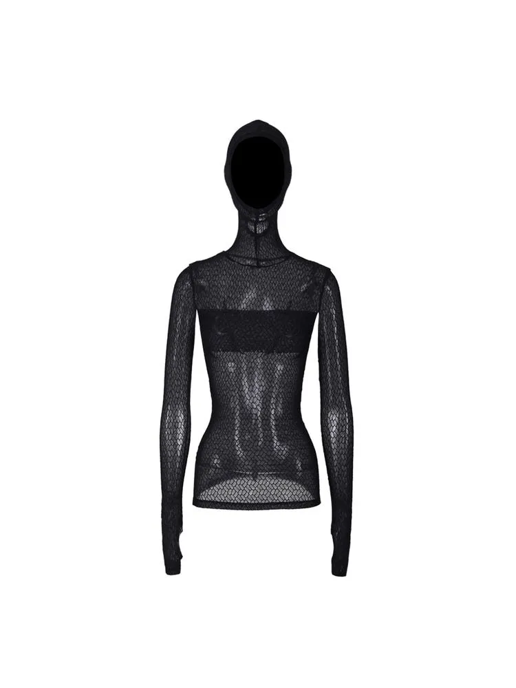 mesh hooded bottoming shirt