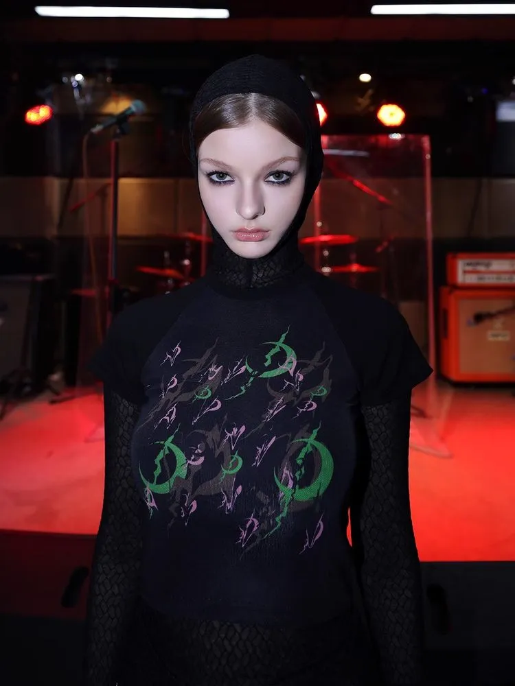 mesh hooded bottoming shirt