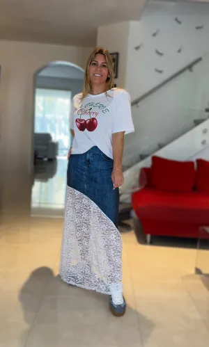 Mia Denim White Lace Skirt