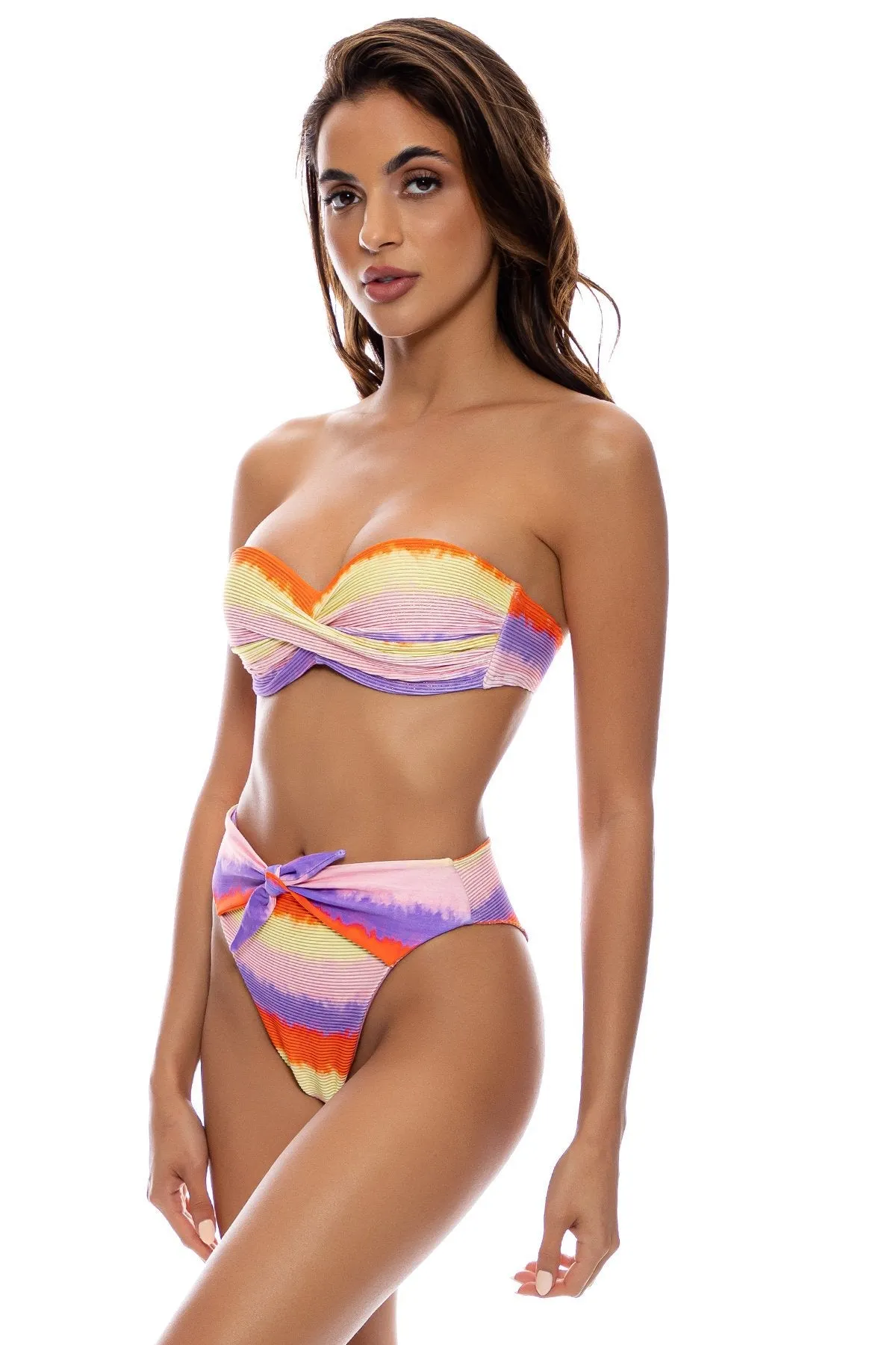 MIAMI SUNSETS - High Leg Tie Front Ruched Back Bottom