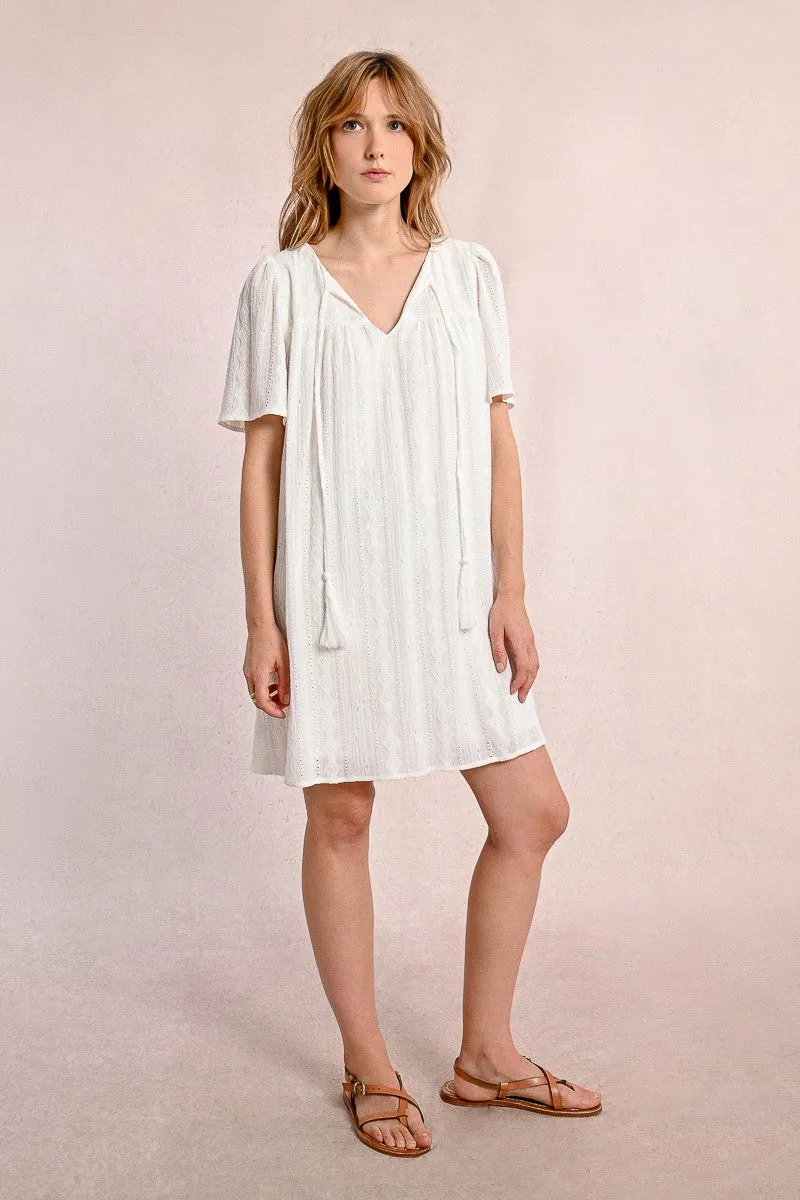 MID-LENGTH DRESS WITH ENGLISH EMBROIDERY