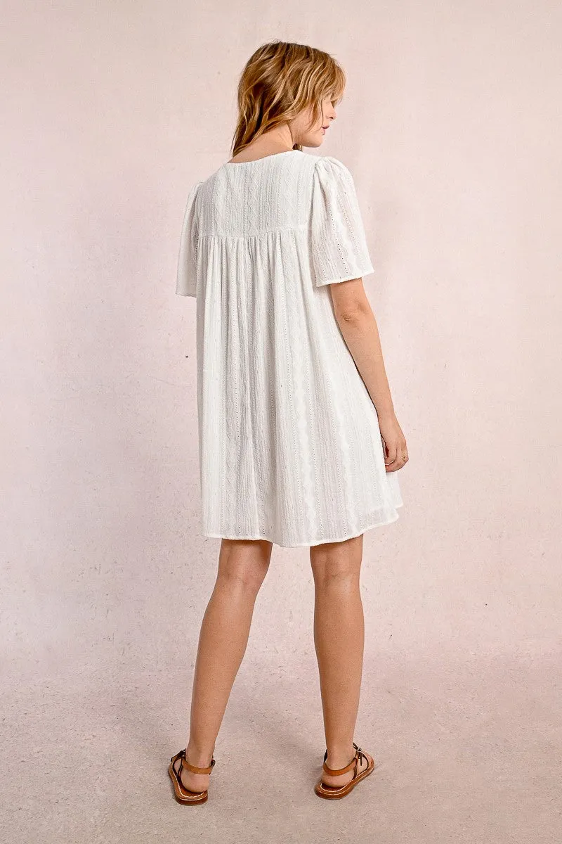 MID-LENGTH DRESS WITH ENGLISH EMBROIDERY