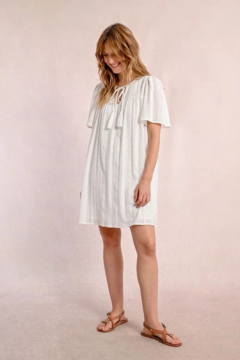 MID-LENGTH DRESS WITH ENGLISH EMBROIDERY