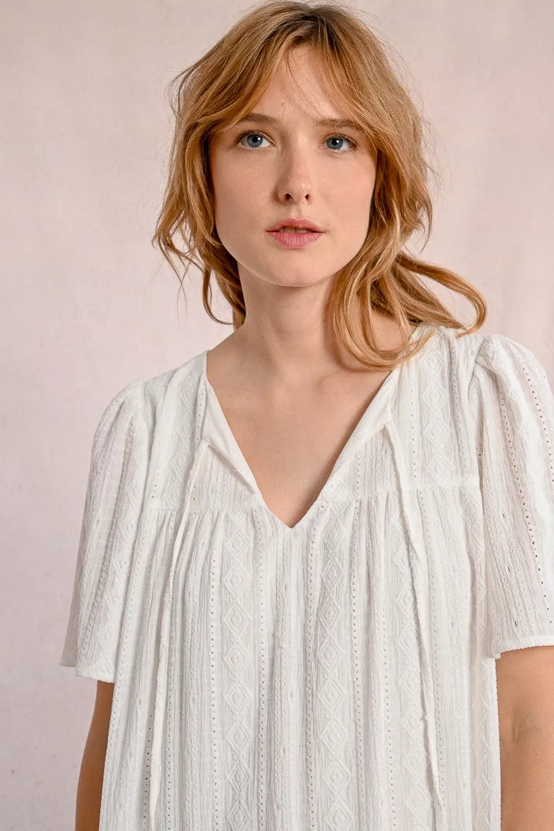 MID-LENGTH DRESS WITH ENGLISH EMBROIDERY