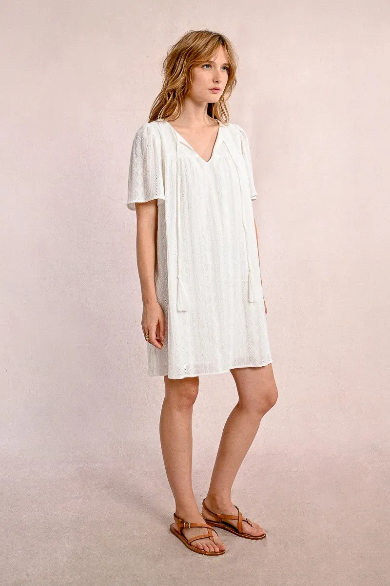 MID-LENGTH DRESS WITH ENGLISH EMBROIDERY