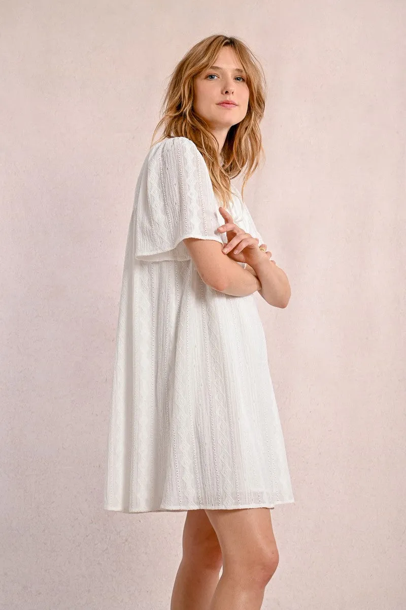 MID-LENGTH DRESS WITH ENGLISH EMBROIDERY